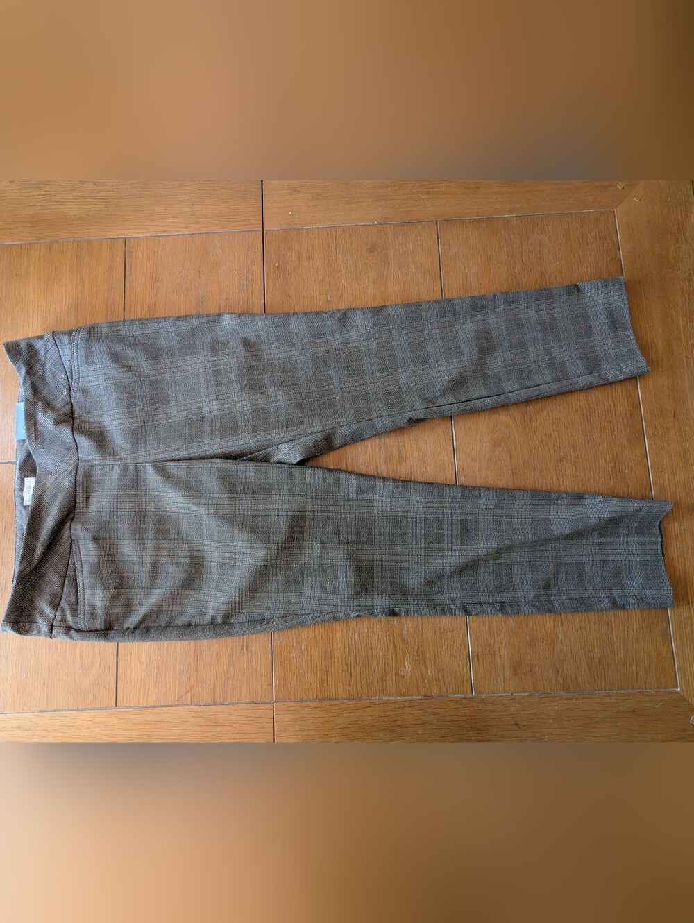 Van Heusen Brown Plaid Trousers with Subtle Orange Windowpane Stretch Extensible